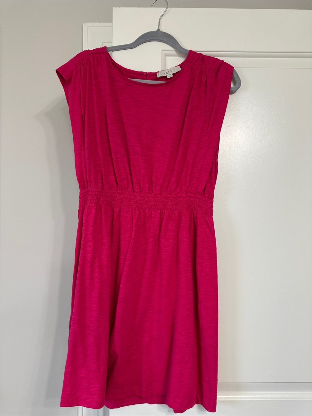 LOFT  100% Cotton Pink Cap-Sleeve Casual Dress